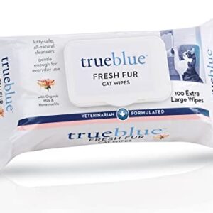 TrueBlue Milk & Honeysuckle Fresh Fur Cat Cleaning Wipes - Pre-Moistened Cleansing Pads for Cleaning Dirty Paws, Coats, Cats, Kittens – Extra Large – 8”x7” – 100 Count