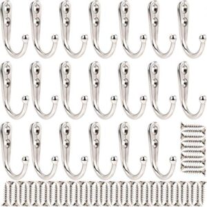 onwon 20 pieces wall mounted hooks with 50 pieces screws, vintage style robe hooks single coat hanger coat hooks (silver)