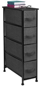 sorbus narrow dresser with 4 drawers - vertical slim storage chest of drawers with steel frame, wood top & easy pull fabric bins for small spaces, closets, bedroom, bathroom & laundry (black/charcoal)