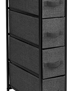 Sorbus Narrow Dresser with 4 Drawers - Vertical Slim Storage Chest of Drawers with Steel Frame, Wood Top & Easy Pull Fabric Bins for Small Spaces, Closets, Bedroom, Bathroom & Laundry (Black/Charcoal)