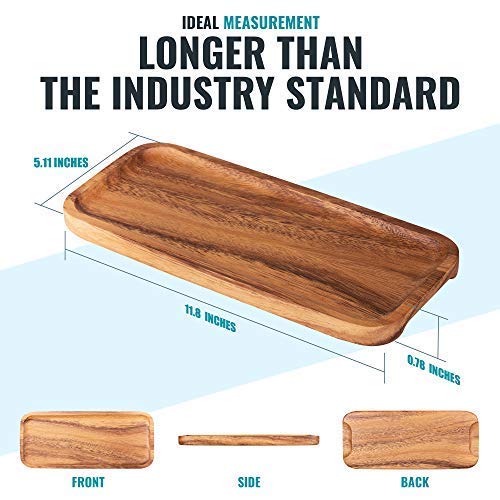 11.8 Inch Solid Wood Serving Platters and Trays Set of 3 Highly Durable Dishwasher Safe Rectangular Party Plates Avoid Sliding and Spilling Food with Easy Carry Grooved Handle Design