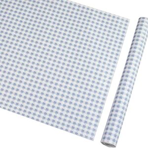 Gow4u Decorative Gingham Dresser Drawer Shelf Liner Self Adhesive Vinyl Contact Paper for Kitchen Cabinets Pantry Refrigerators Arts Crafts Decal (Blue, 17.7x117 Inches)