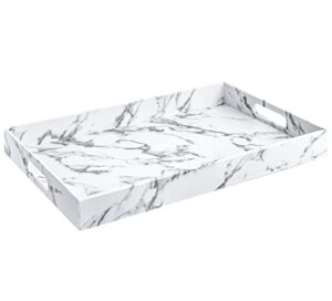 home redefined 18”x12” white marble faux leather decorative serving tray with handles