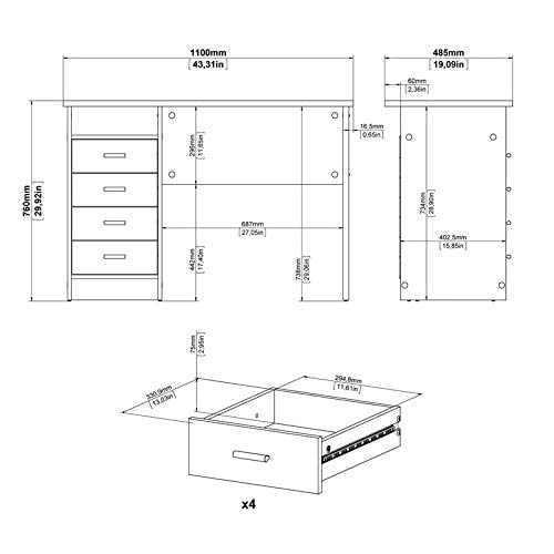 Tvilum Warner Desk with 4 Drawers, Oak Structure