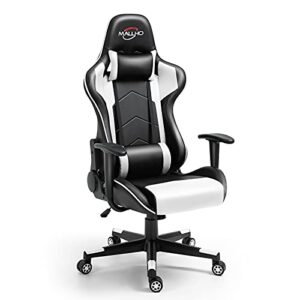 polar aurora gaming chair racing style high-back pu leather office chair computer desk chair executive ergonomic swivel chair headrest lumbar support (white1)