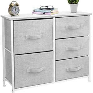 Sorbus Dresser with 5 Drawers - Furniture Storage Tower Unit for Bedroom, Hallway, Closet, Office Organization - Steel Frame, Wood Top, Easy Pull Fabric Bins (White/Gray)