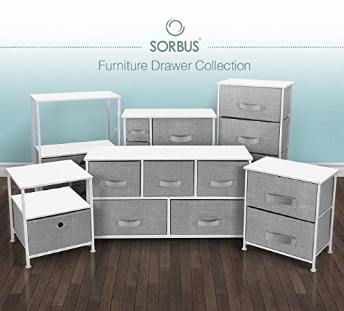 Sorbus Dresser with 5 Drawers - Furniture Storage Tower Unit for Bedroom, Hallway, Closet, Office Organization - Steel Frame, Wood Top, Easy Pull Fabric Bins (White/Gray)