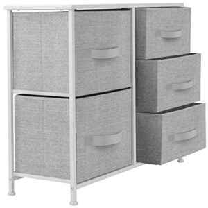 Sorbus Dresser with 5 Drawers - Furniture Storage Tower Unit for Bedroom, Hallway, Closet, Office Organization - Steel Frame, Wood Top, Easy Pull Fabric Bins (White/Gray)