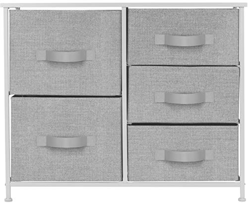 Sorbus Dresser with 5 Drawers - Furniture Storage Tower Unit for Bedroom, Hallway, Closet, Office Organization - Steel Frame, Wood Top, Easy Pull Fabric Bins (White/Gray)