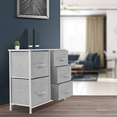 Sorbus Dresser with 5 Drawers - Furniture Storage Tower Unit for Bedroom, Hallway, Closet, Office Organization - Steel Frame, Wood Top, Easy Pull Fabric Bins (White/Gray)