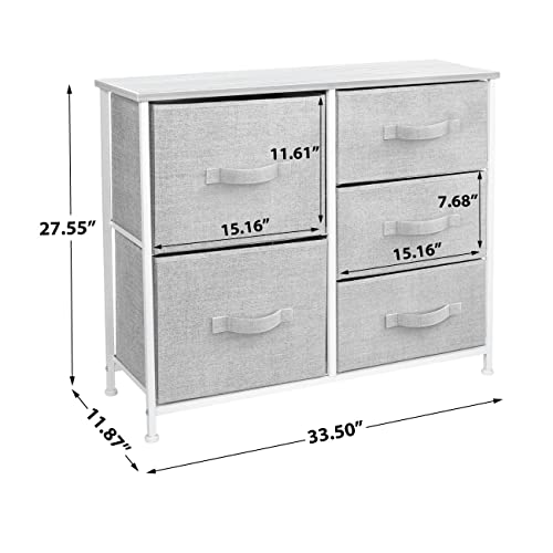 Sorbus Dresser with 5 Drawers - Furniture Storage Tower Unit for Bedroom, Hallway, Closet, Office Organization - Steel Frame, Wood Top, Easy Pull Fabric Bins (White/Gray)