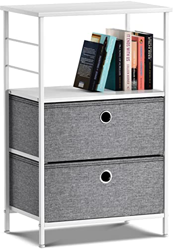 Sorbus Nightstand 2-Drawer Shelf Storage - Bedside Furniture & End Table Chest Dresser with Steel Frame, Wood Top & Easy Pull Fabric Bins for Home, Bedroom, Closets, Bathroom, Office & College Dorm