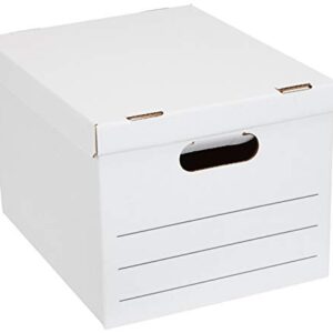 Amazon Basics Storage and Filing Boxes With Lid and Handles, Legal/Letter Size, Basic Duty, Pack of 20, White, 16.2" L x 12.5" W x 10.5" H