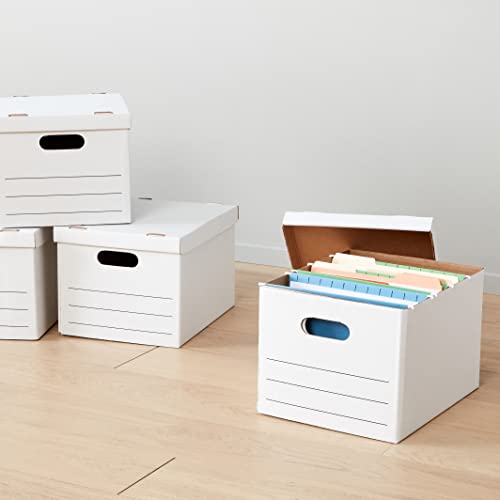 Amazon Basics Storage and Filing Boxes With Lid and Handles, Legal/Letter Size, Basic Duty, Pack of 20, White, 16.2" L x 12.5" W x 10.5" H