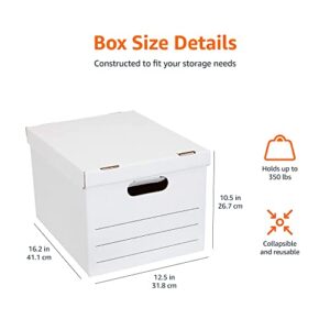 Amazon Basics Storage and Filing Boxes With Lid and Handles, Legal/Letter Size, Basic Duty, Pack of 20, White, 16.2" L x 12.5" W x 10.5" H