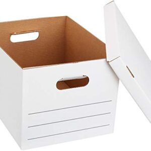 Amazon Basics Storage and Filing Boxes With Lid and Handles, Legal/Letter Size, Basic Duty, Pack of 20, White, 16.2" L x 12.5" W x 10.5" H