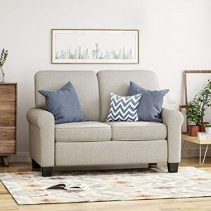 GDFStudio Denise Loveseat, Mid-Century Modern, Minimal, Beige