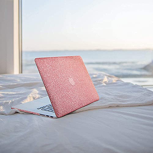Anban Compatible with MacBook Air 13 inch Case 2021 2020 2019 2018 Release A2337 M1 A2179 A1932 with Touch ID, Glitter Leather Laptop Hard Shell Case with Keyboard Cover, Sparkle Hot Pink