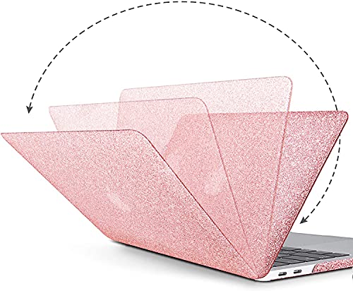 Anban Compatible with MacBook Air 13 inch Case 2021 2020 2019 2018 Release A2337 M1 A2179 A1932 with Touch ID, Glitter Leather Laptop Hard Shell Case with Keyboard Cover, Sparkle Hot Pink