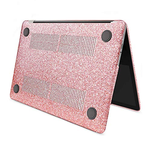 Anban Compatible with MacBook Air 13 inch Case 2021 2020 2019 2018 Release A2337 M1 A2179 A1932 with Touch ID, Glitter Leather Laptop Hard Shell Case with Keyboard Cover, Sparkle Hot Pink