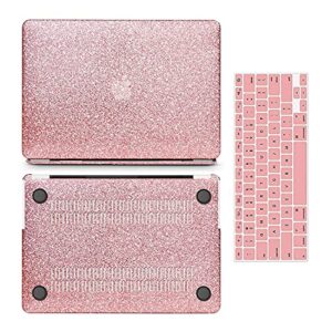 Anban Compatible with MacBook Air 13 inch Case 2021 2020 2019 2018 Release A2337 M1 A2179 A1932 with Touch ID, Glitter Leather Laptop Hard Shell Case with Keyboard Cover, Sparkle Hot Pink