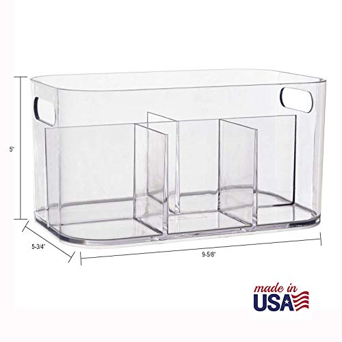 STORi Bliss 5-Compartment Plastic Cosmetic Organizer | Clear | Rectangular Divided Makeup Bin & Vanity Storage Caddy with Pass-Through Handles | Round Corner Design | Made in USA