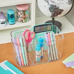 STORi Bliss 5-Compartment Plastic Cosmetic Organizer | Clear | Rectangular Divided Makeup Bin & Vanity Storage Caddy with Pass-Through Handles | Round Corner Design | Made in USA