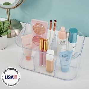 STORi Bliss 5-Compartment Plastic Cosmetic Organizer | Clear | Rectangular Divided Makeup Bin & Vanity Storage Caddy with Pass-Through Handles | Round Corner Design | Made in USA