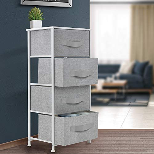 Sorbus Dresser with 4 Drawers - Tall Storage Tower Unit Organizer for Bedroom, Hallway, Closet, College Dorm - Chest Drawer for Clothes, Steel Frame, Wood Top, Easy Pull Fabric Bins (White/Gray)