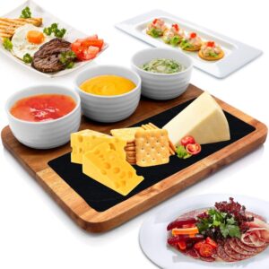 nutrichef cheese & snack presentation platter-sauce bowls and wood serving tray set with slate stone, one size, brown