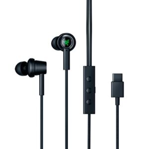 razer hammerhead usb-c active noise cancellation (anc) earbuds dac - custom-tuned dual-driver technology - in-line mic & volume control - aluminum frame - braided cable - matte black