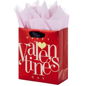 Hallmark 6" Small Valentine's Day Gift Bag with Tissue Paper (Red Happy Valentine's Day, Gold Heart)