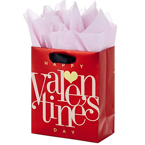 Hallmark 6" Small Valentine's Day Gift Bag with Tissue Paper (Red Happy Valentine's Day, Gold Heart)