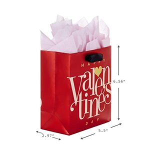 Hallmark 6" Small Valentine's Day Gift Bag with Tissue Paper (Red Happy Valentine's Day, Gold Heart)