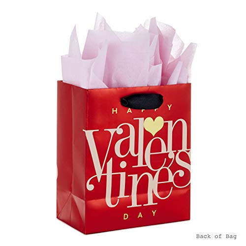 Hallmark 6" Small Valentine's Day Gift Bag with Tissue Paper (Red Happy Valentine's Day, Gold Heart)