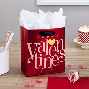 Hallmark 6" Small Valentine's Day Gift Bag with Tissue Paper (Red Happy Valentine's Day, Gold Heart)