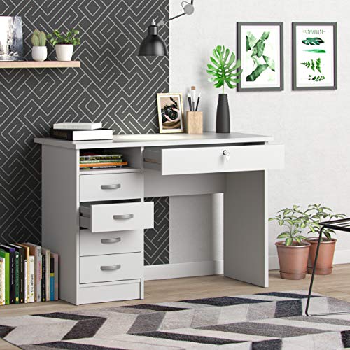 Tvilum Walden Desk with 5 Drawers, White