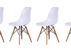 GIA Contemporary Armless Dining Chair with Wood Legs, Set of 4, White