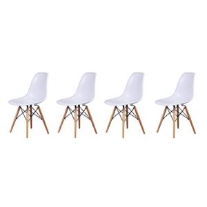 gia contemporary armless dining chair with wood legs, set of 4, white