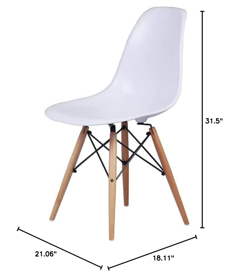 GIA Contemporary Armless Dining Chair with Wood Legs, Set of 4, White