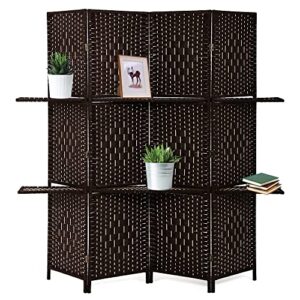 room divider 4 panel room screen divider wooden screen folding portable partition screen wood with removable storage shelves color,brown
