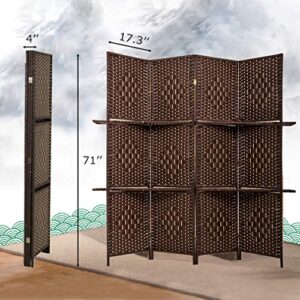 Room Divider 4 Panel Room Screen Divider Wooden Screen Folding Portable Partition Screen Wood with Removable Storage Shelves Color,Brown