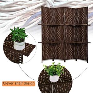 Room Divider 4 Panel Room Screen Divider Wooden Screen Folding Portable Partition Screen Wood with Removable Storage Shelves Color,Brown