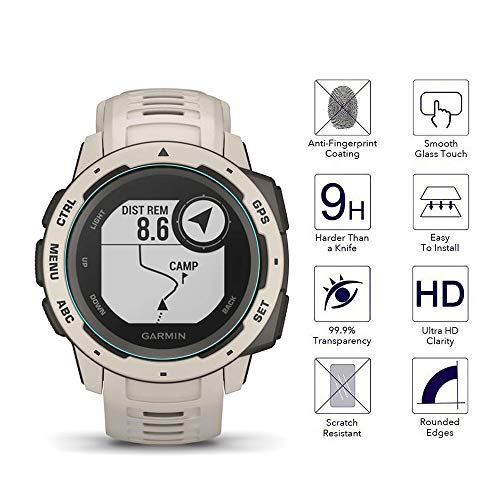 Orzero (3 Pack) Compatible for Garmin Instinct Smartwatch Tempered Glass Screen Protector, 2.5D Arc Edges 9 Hardness HD Anti-Scratch Bubble-Free (Lifetime Replacement)