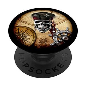 pirate pop socket - pirate gifts - skull 2 popsockets popgrip: swappable grip for phones & tablets