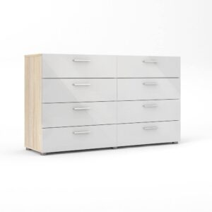 tvilum austin 8 drawer double dresser, oak structure/white high gloss