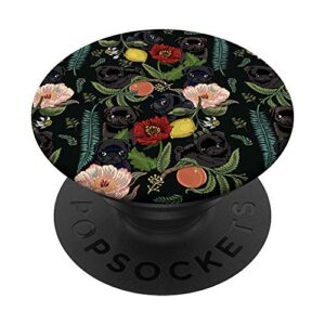 botanical and black pugs popsockets by huebucket popsockets popgrip: swappable grip for phones & tablets