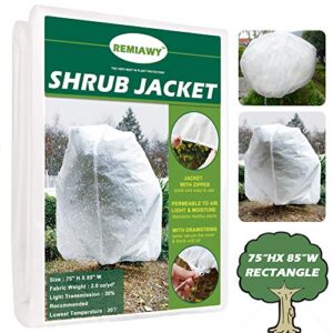 remiawy plant covers freeze protection frost blanket for plants tree blanket cover shrub covers jacket with zipper drawstring, frost cover for animal protection (85”x75” shrub jacket 2 oz/sq yd)
