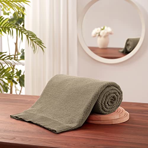 TREELY 100% Cotton Knitted Throw Blanket for Couch Chair Bed Home Decorative, Soft & Cozy Knit Throw Blanket(50"x60", Khaki)