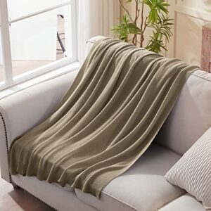 TREELY 100% Cotton Knitted Throw Blanket for Couch Chair Bed Home Decorative, Soft & Cozy Knit Throw Blanket(50"x60", Khaki)